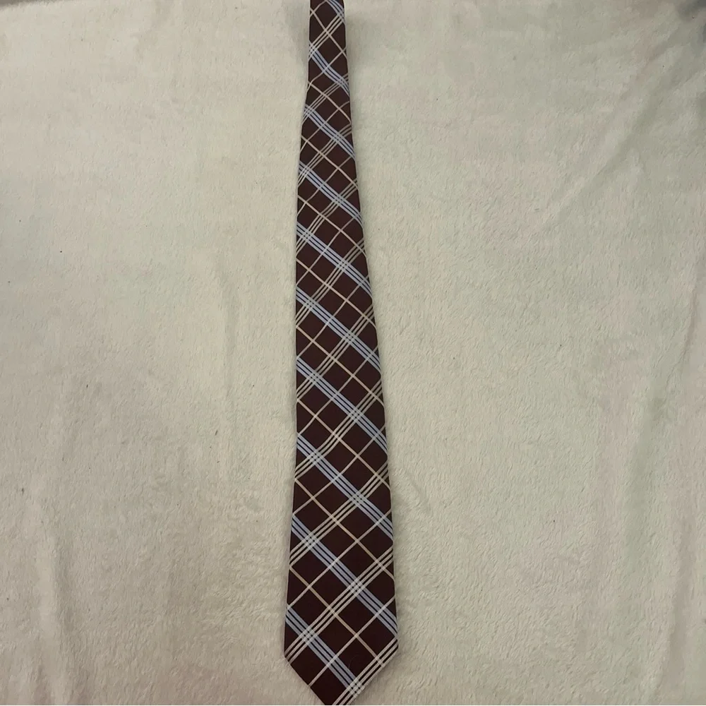 Nautica Burgundy, Light Blue And Gold‎ 100% Silk Tie